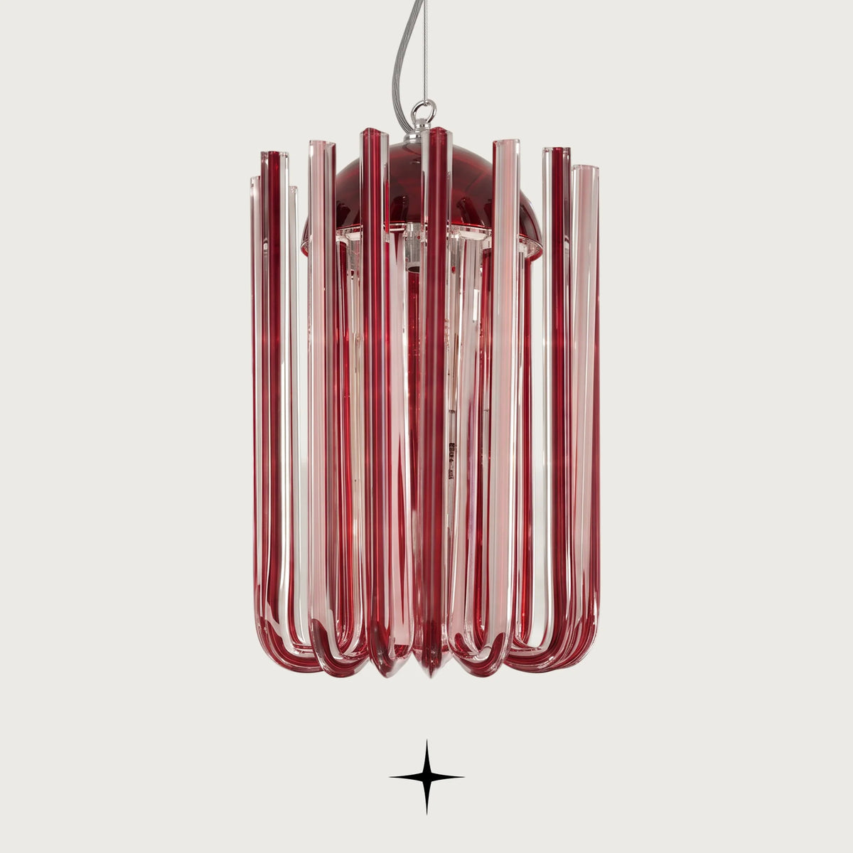 Elegant Opalina Chandelier featuring chic elongated vertical crystal arms in exquisite colors and two sizes
