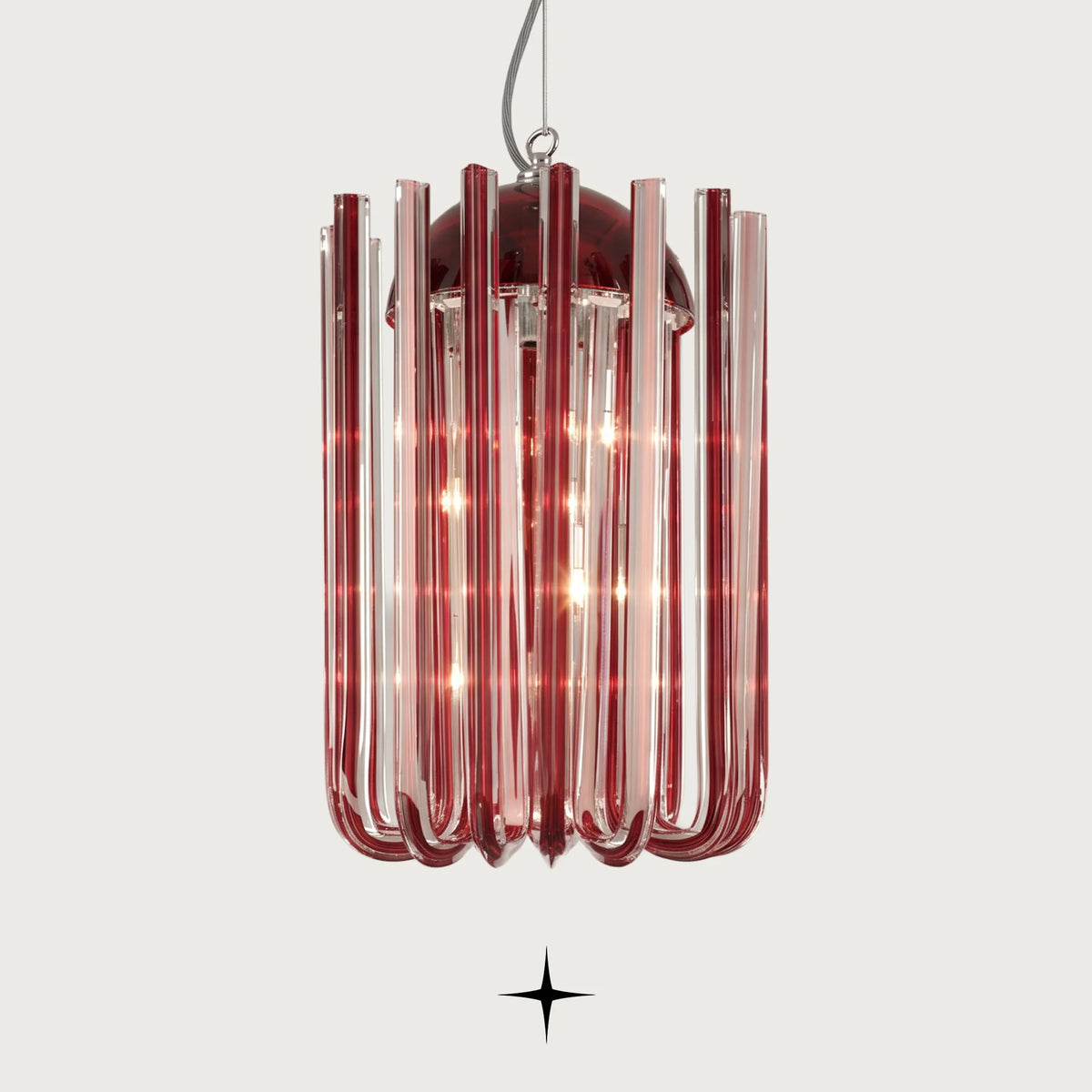 Elegant Opalina Chandelier featuring chic elongated vertical crystal arms in exquisite colors and two sizes
