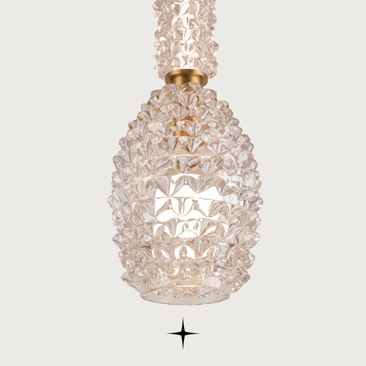 Close-up detail of textured clear Murano glass bulb diffuser on Elegant Sahara chandelier