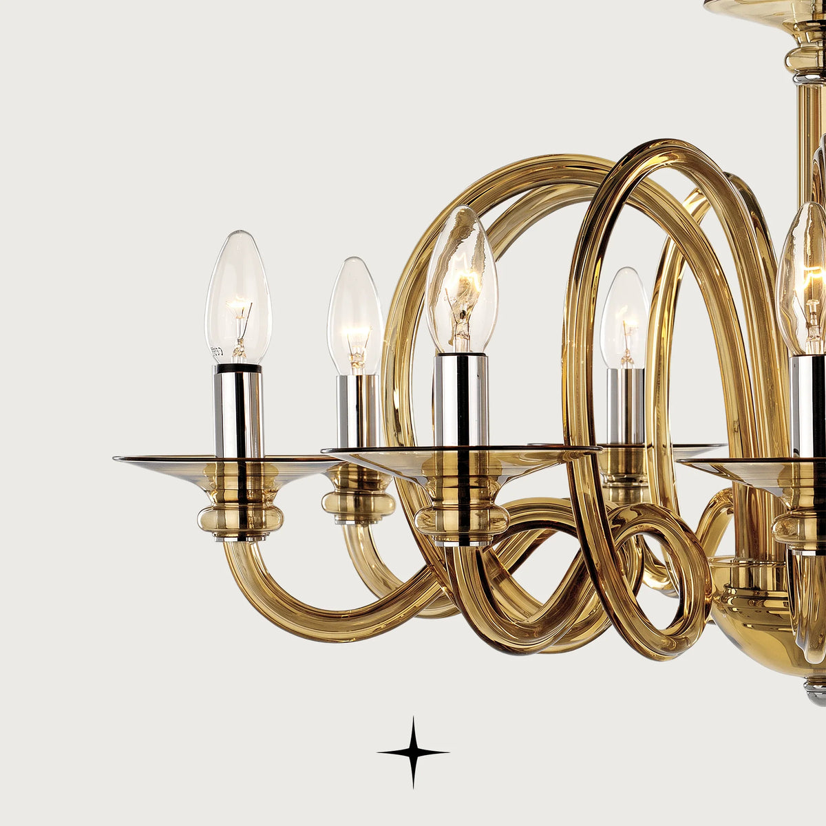 Elegant Sarah Chandelier featuring exquisite elongated crystal arms in a luxurious gold finish
