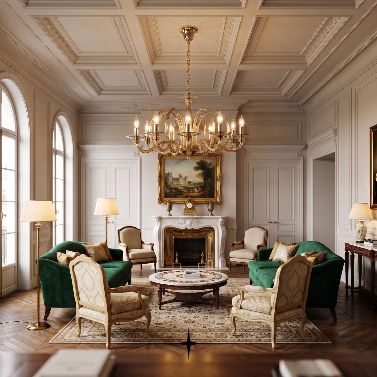 Elegant Sarah Chandelier featuring exquisite elongated crystal arms in a luxurious gold finish
