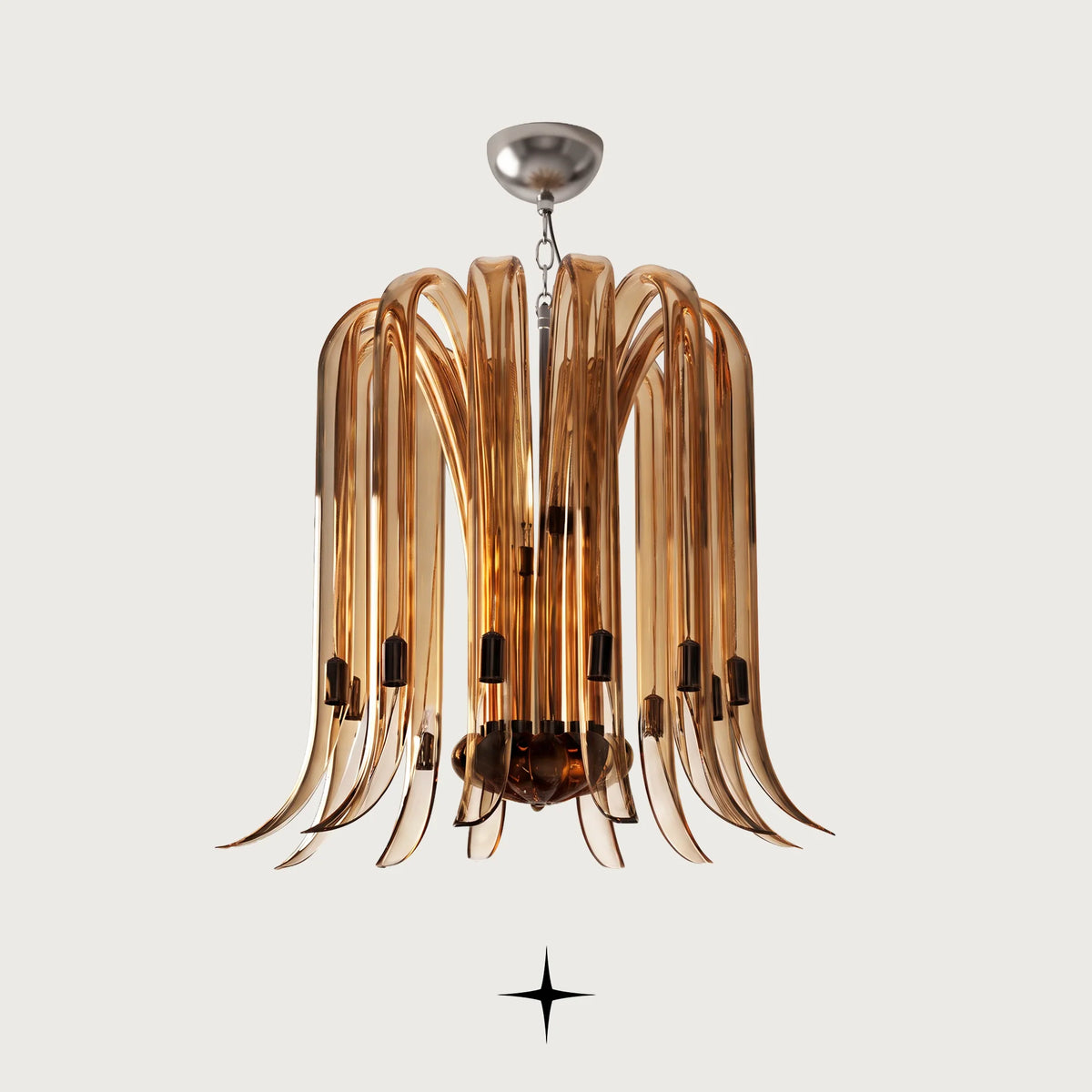 Elegant Shanon Chandelier featuring golden-amber handcrafted crystal glass wings cascading downwards
