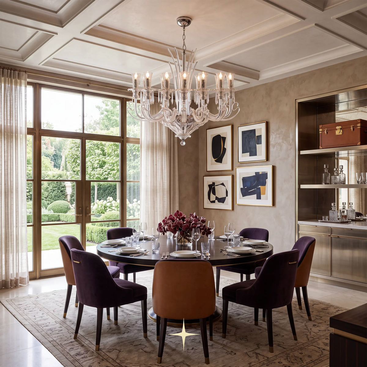 Elegant Twilight Chandelier featuring 12 candle-style lights set on clear Bohemian crystal arms
