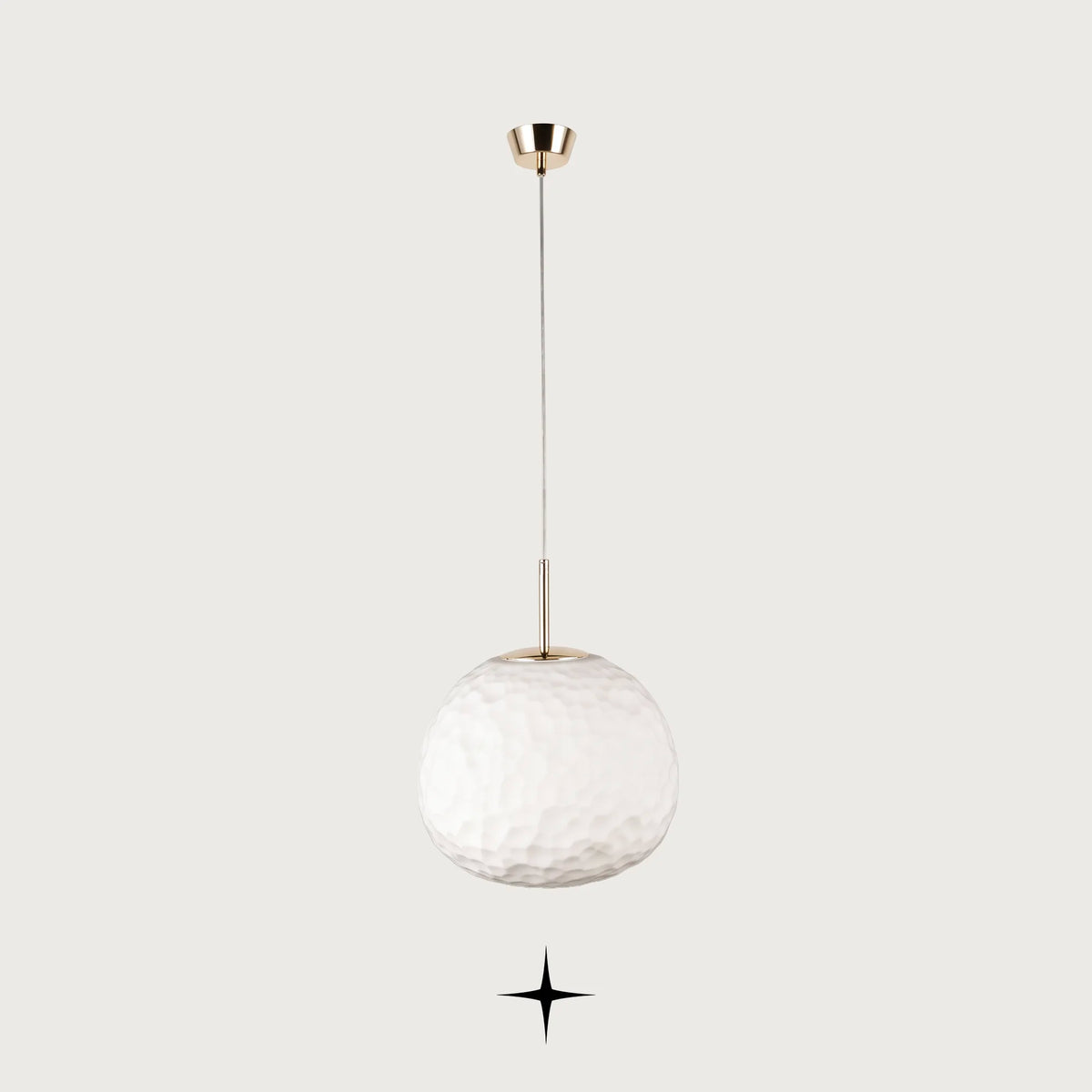 Elegant Zara modern white glass sphere pendant light full view on light grey studio background