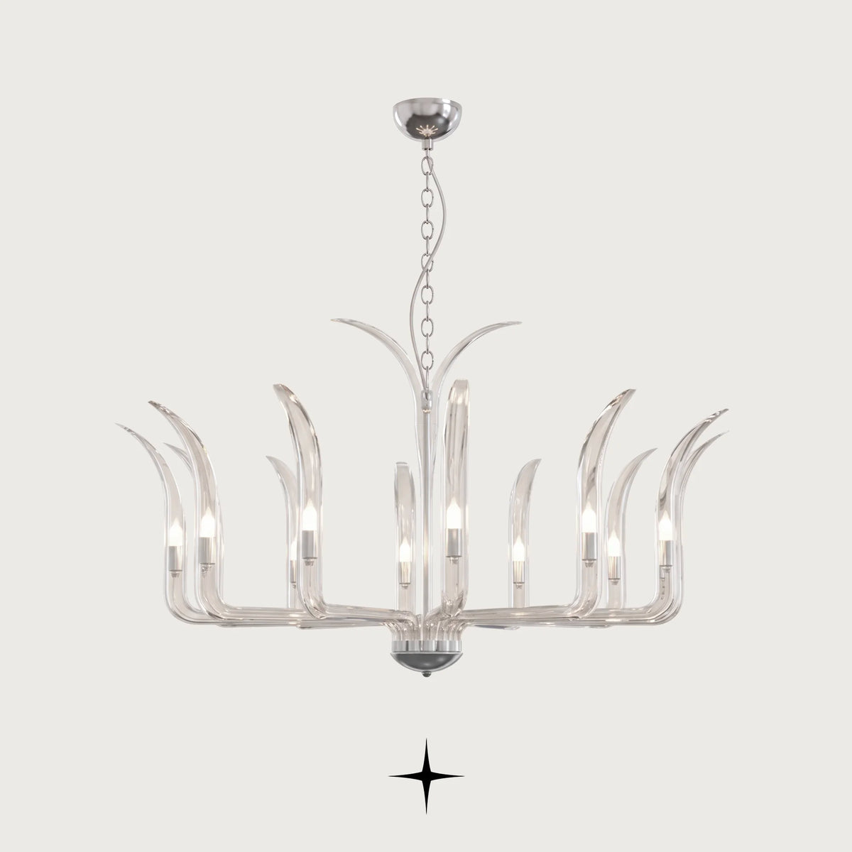 Elegant Zenith Chandelier featuring sleek upward-curving crystal arms and brilliant craftsmanship
