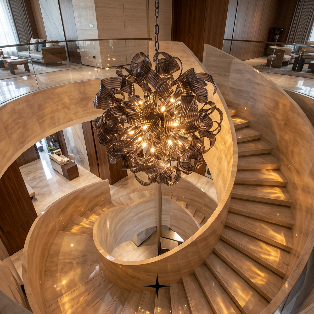 Emma Chandelier featuring intricate crystal arms and sapphire-like design with 20 G9 LEDs.
