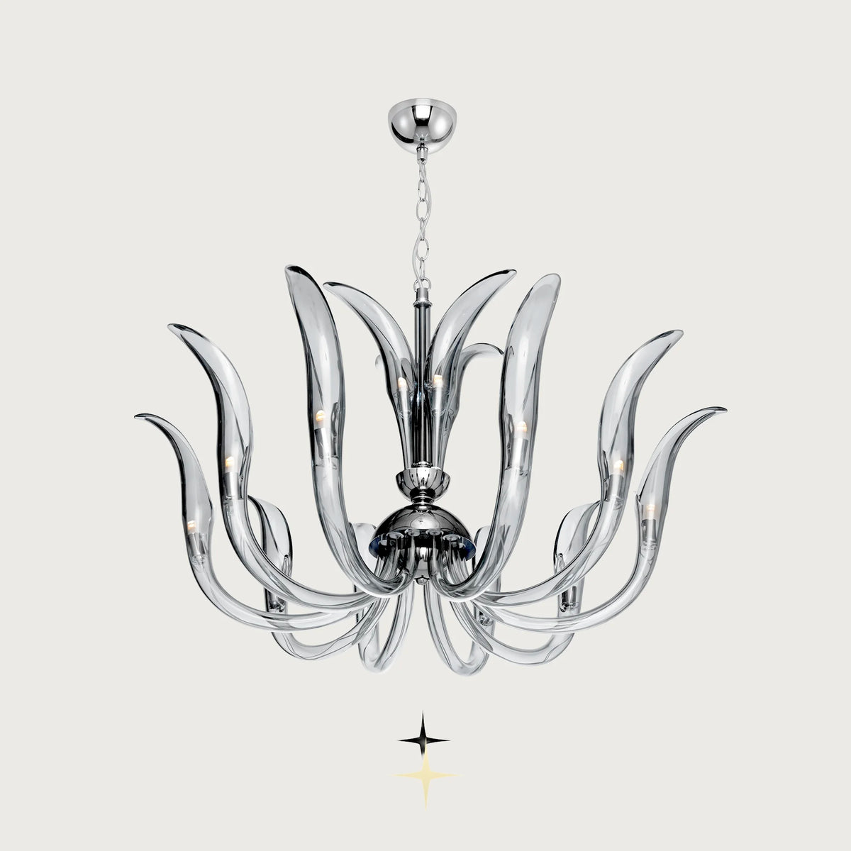Finesse Chandelier featuring gracefully rising smoky crystal blades inspired by natural flame forms
