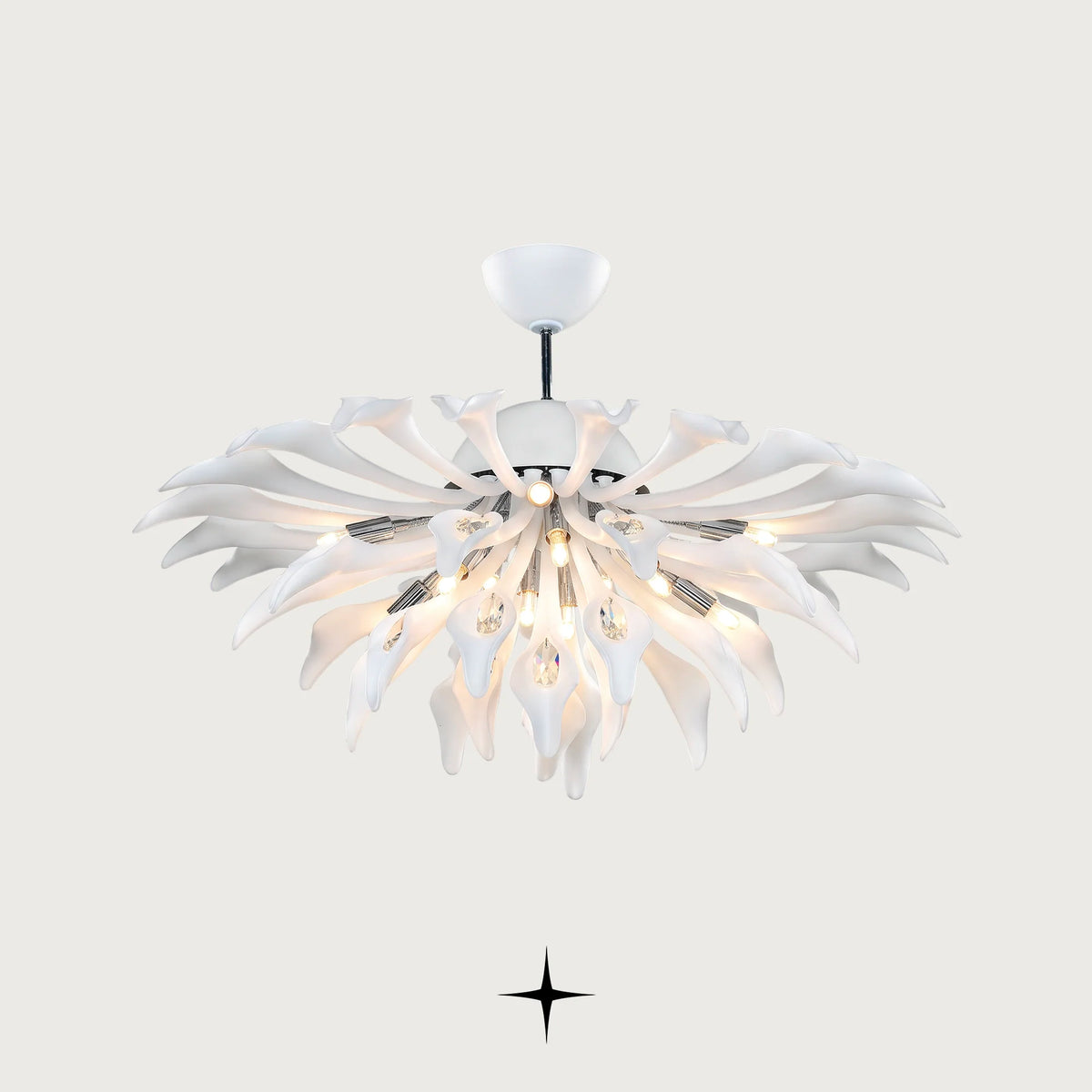 Flora Down flush mount light featuring flower-inspired crystals in a white finish
