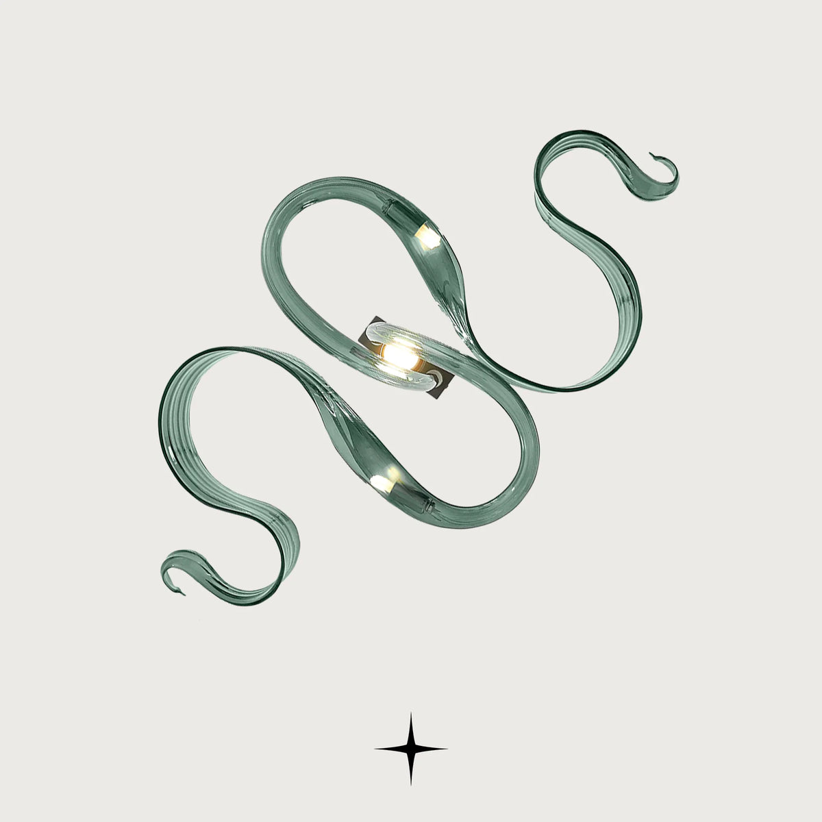 Front view of Flux sculptural glass pendant chandelier with integrated warm LED light
