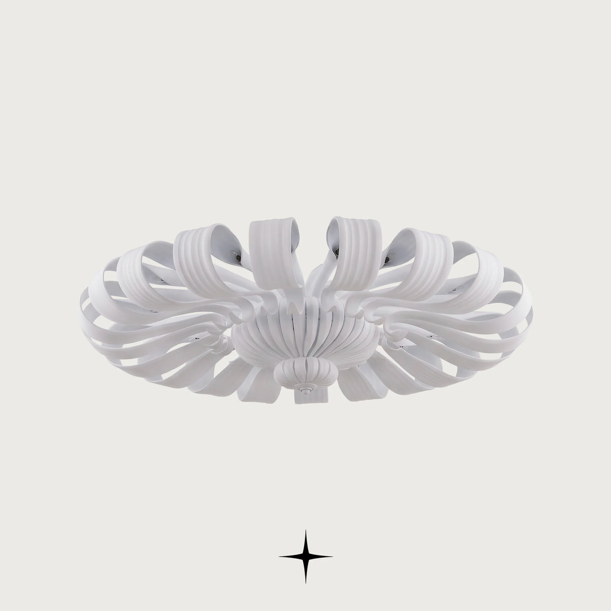 Georgina Chandelier featuring symmetrical crystal artistry in matte white and custom hues
