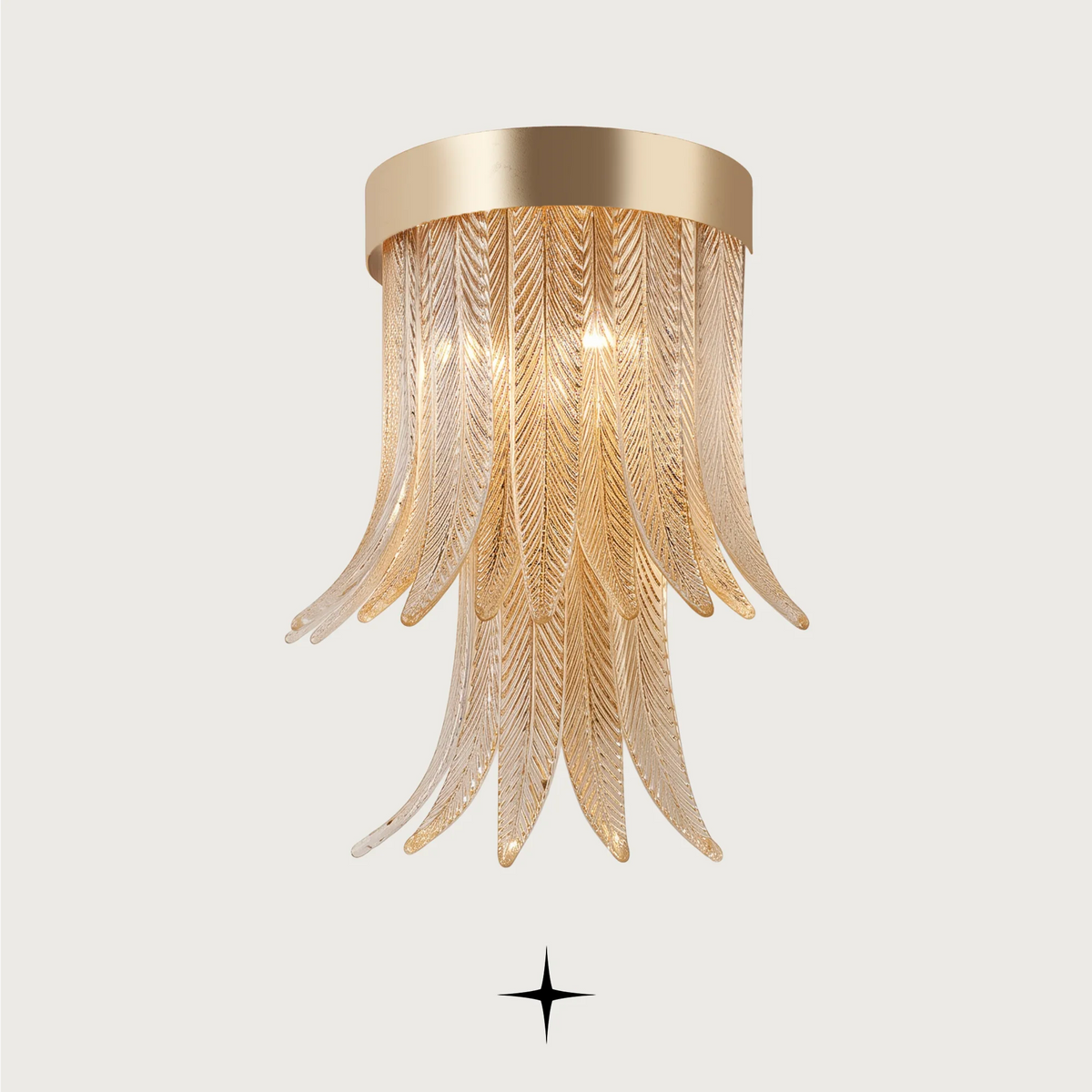 Golden Falls wall light fixture featuring precious details and unique handcrafted glass elements.
