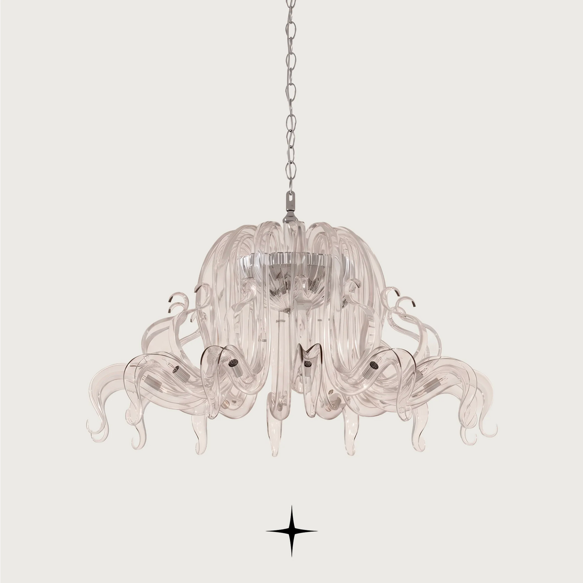 Majestical Chandelier featuring 17 G9 LEDs and an intricate clear glass finish design.
