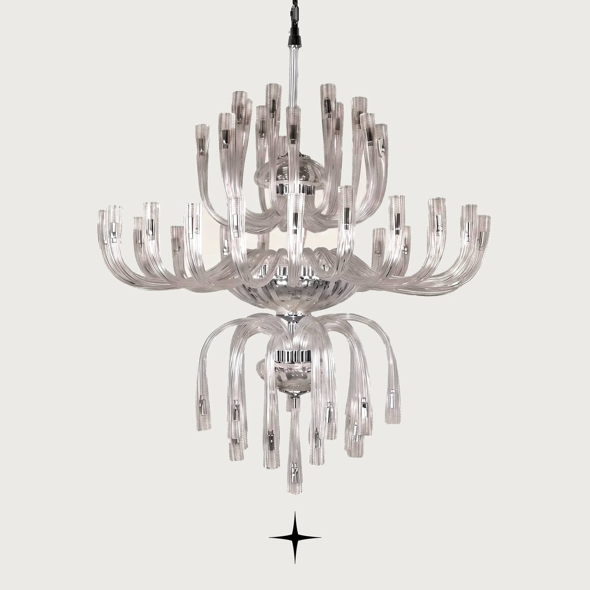 Grand Bliss multi-tier Bohemian crystal chandelier isolated on grey background 