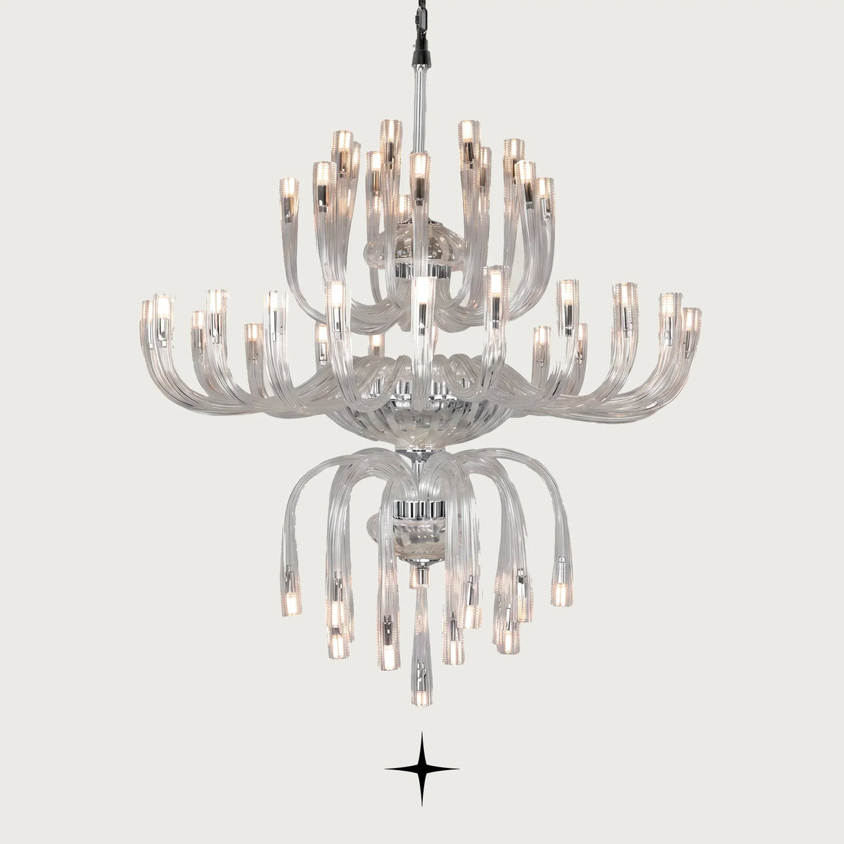 Grand Bliss multi-tier Bohemian crystal chandelier isolated on grey background 