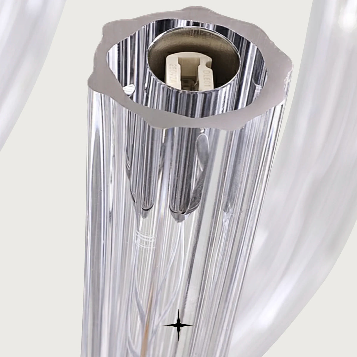 Close-up of curved Bohemian crystal glass arms on Grand Bliss chandelier