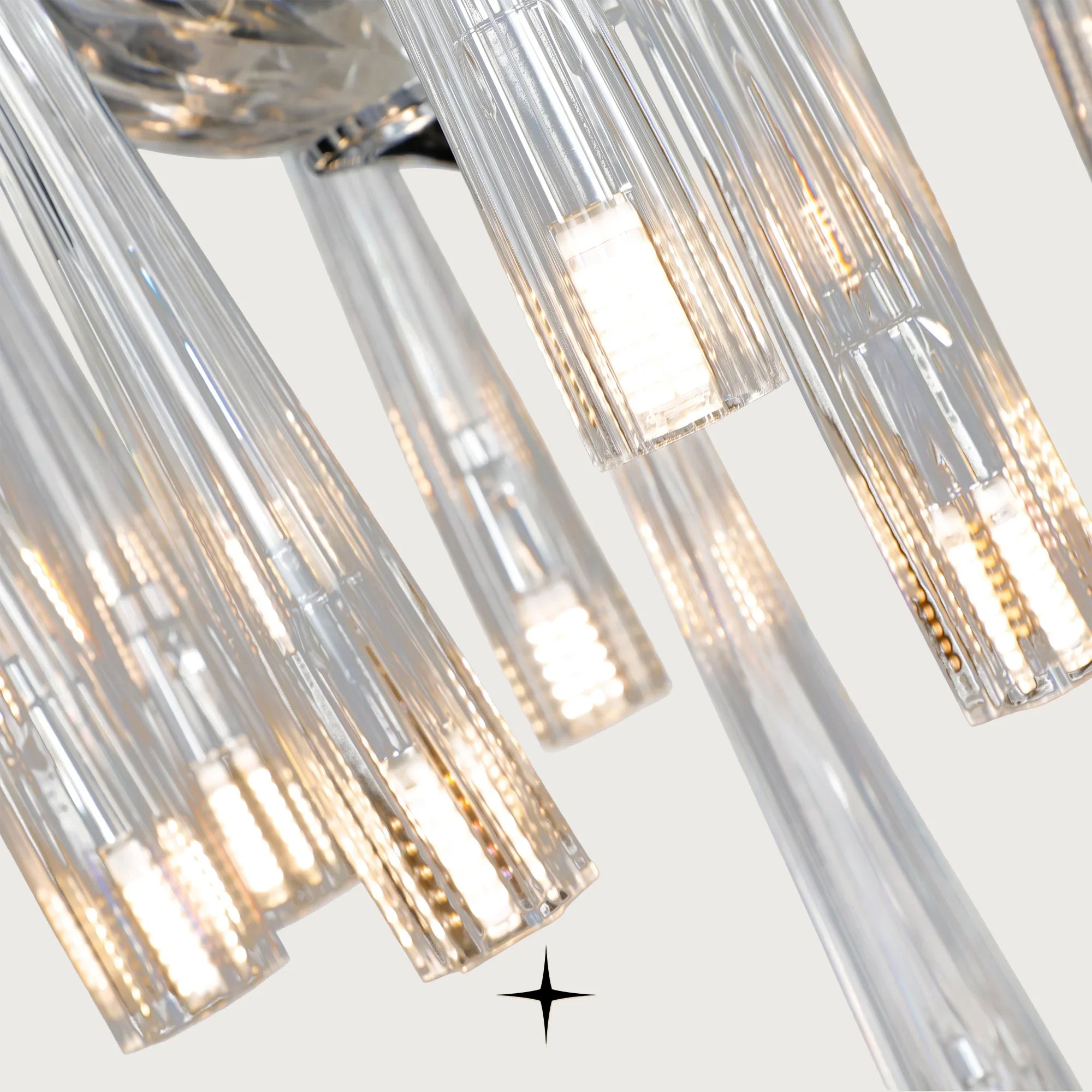 Close-up of curved Bohemian crystal glass arms on Grand Bliss chandelier