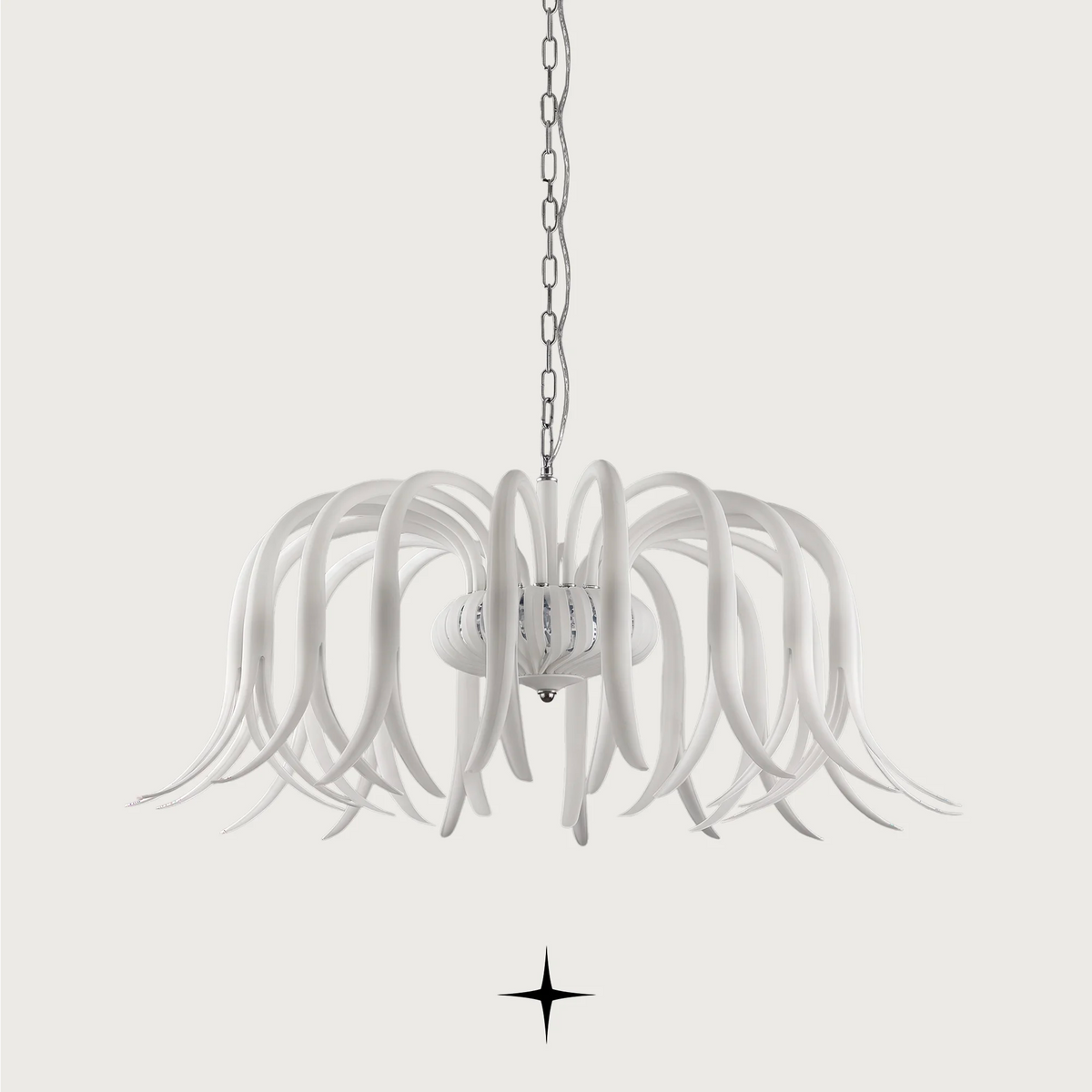 Grand Isadora Chandelier featuring downward-facing crystal flowers and customizable color options.
