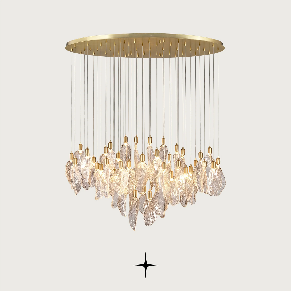 Grand Linear Pristine chandelier featuring classic Murano-style leaves in a magnificent large linear design.
