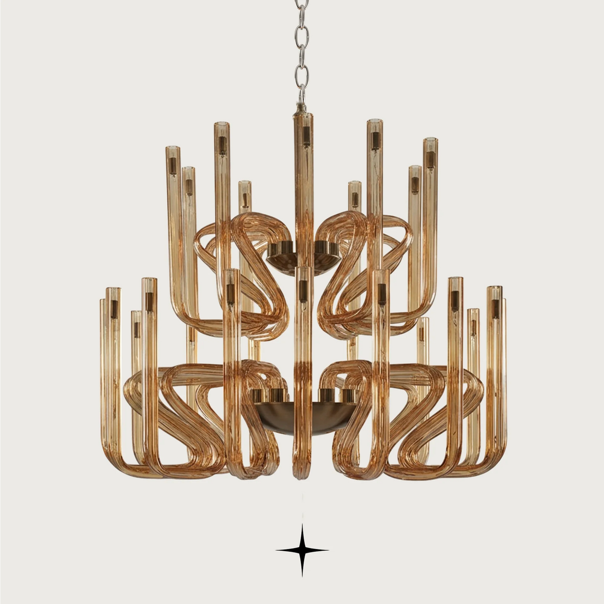 Grand Regal Chandelier featuring post-modern linear design with rich color options and classic materials.
