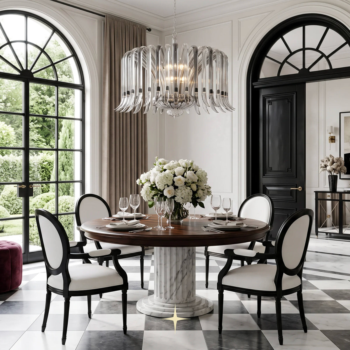 Grand Shanon Chandelier featuring cascading multi-colored crystal wings and intricate falling arms design.
