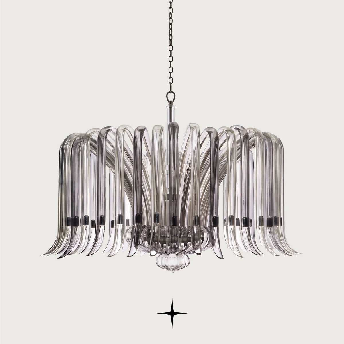 Grand Shanon Chandelier featuring cascading multi-colored crystal wings and intricate falling arms design.
