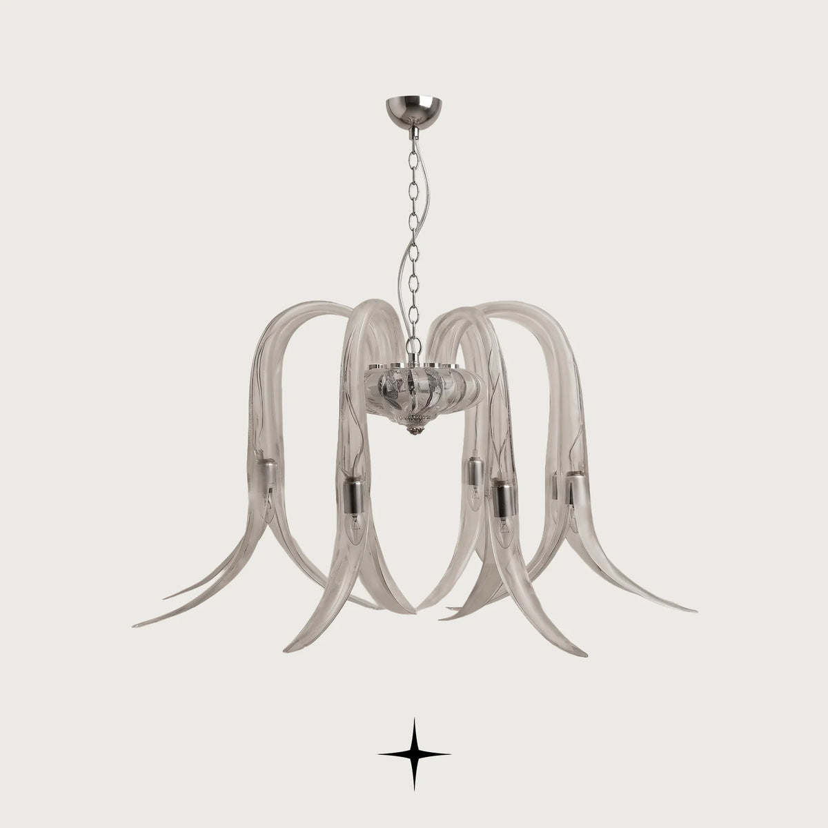 Isadora Chandelier featuring clear handcrafted crystal glass flower arms facing downward
