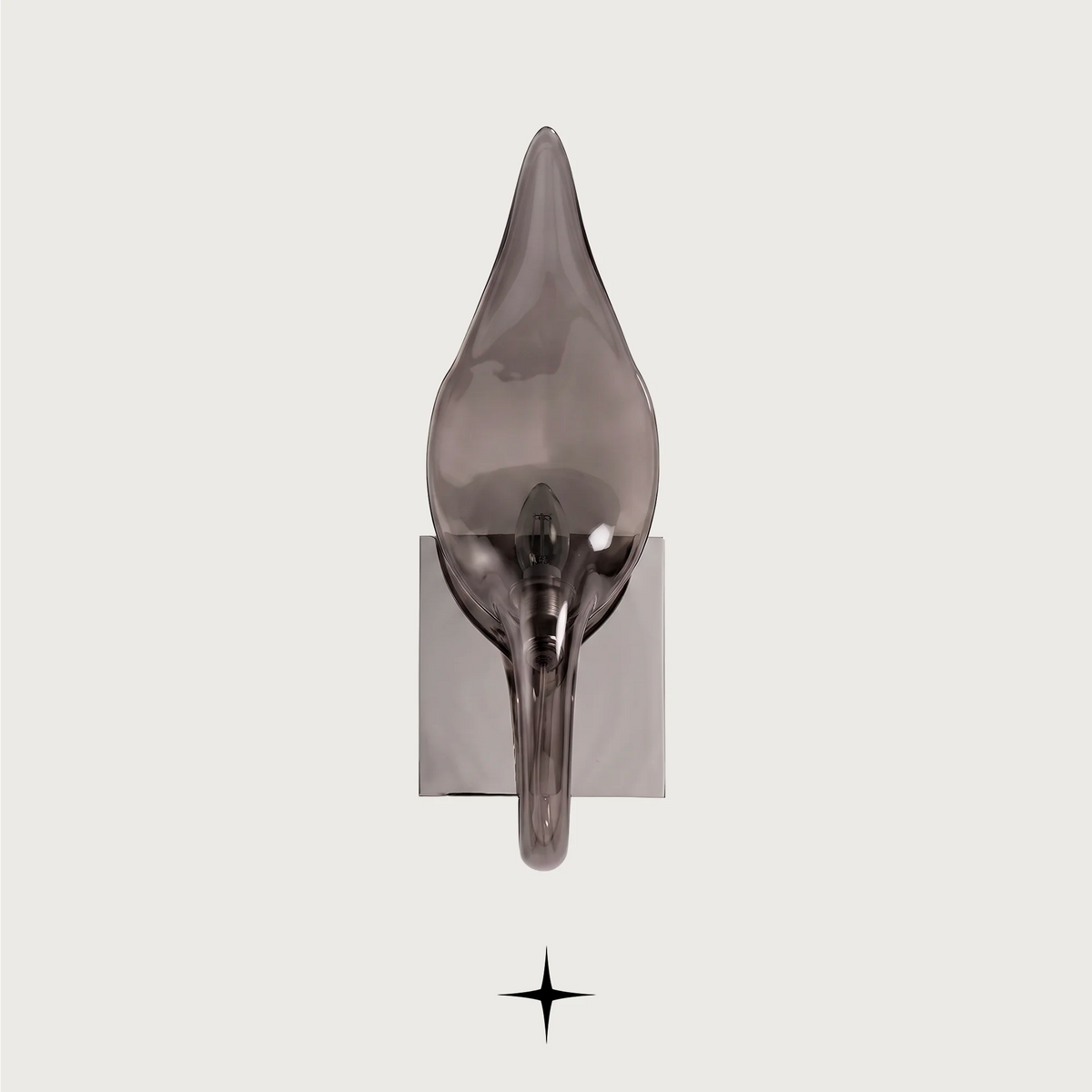 Juliana luxury crystal wall sconce featuring a chic, elongated, and curvaceous Bohemian crystal arm in smoky tones.
