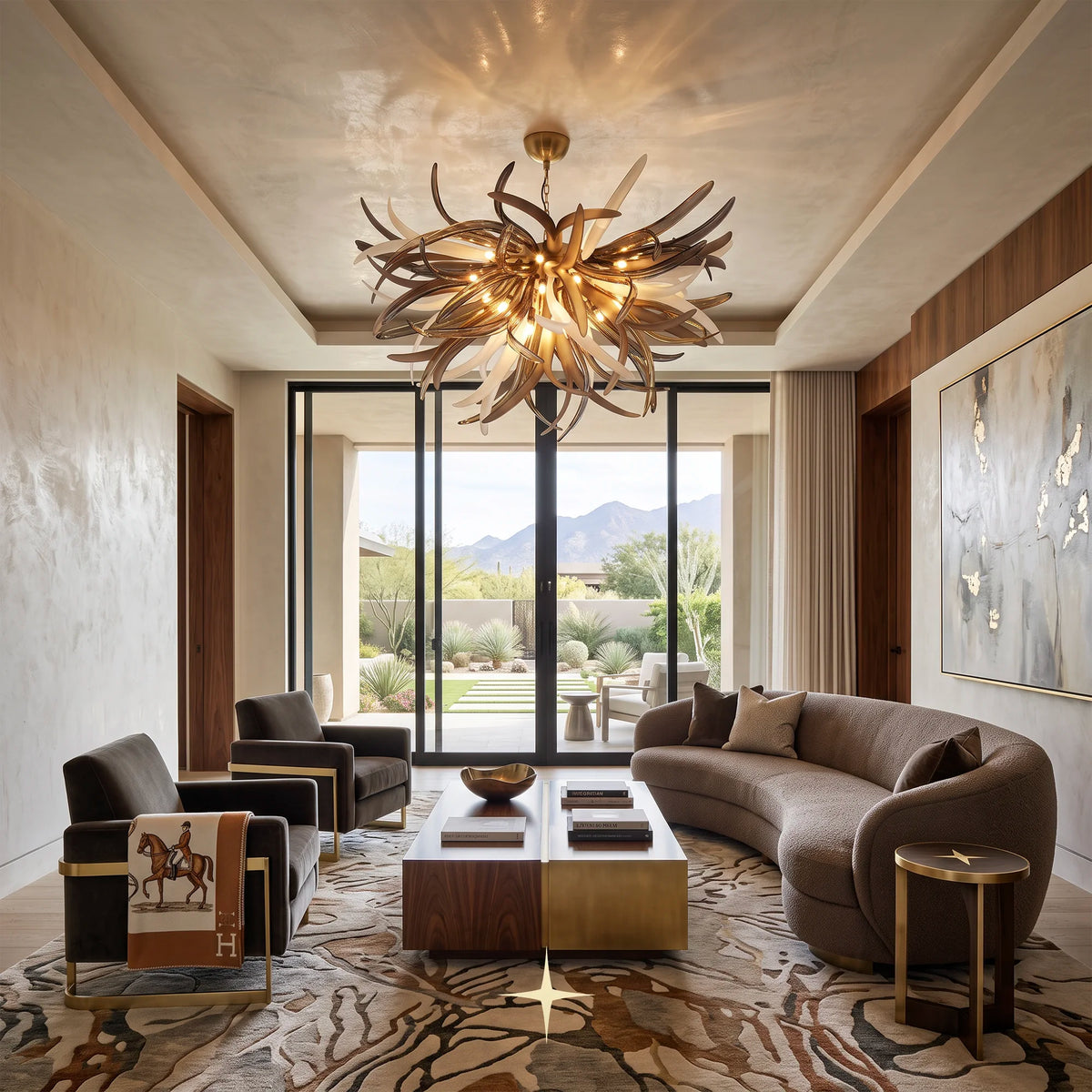 Lavish Dandelion Chandelier featuring an expansive floral burst of amber and clear crystal tendrils
