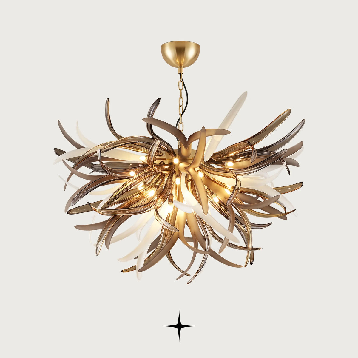 Lavish Dandelion Chandelier featuring an expansive floral burst of amber and clear crystal tendrils
