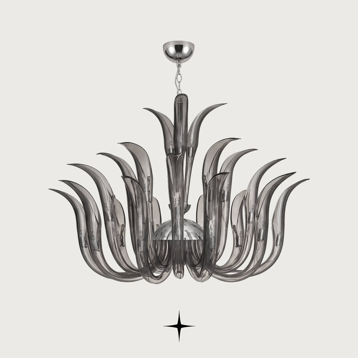 Lavish Finesse Chandelier featuring sweeping smoky crystal blades inspired by organic flame forms
