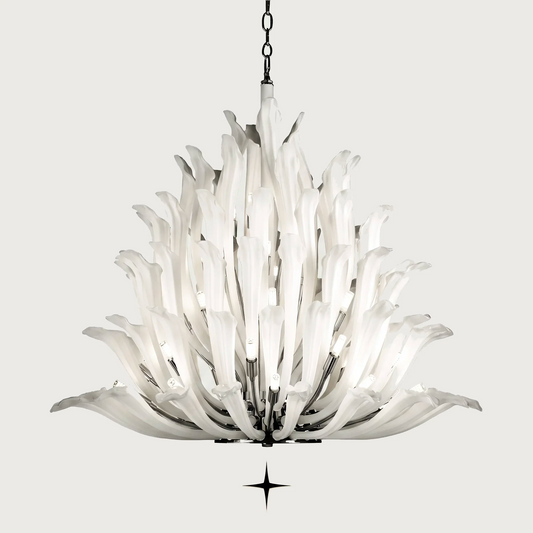 Lavish Flora luxury matte white crystal flower chandelier isolated on grey background