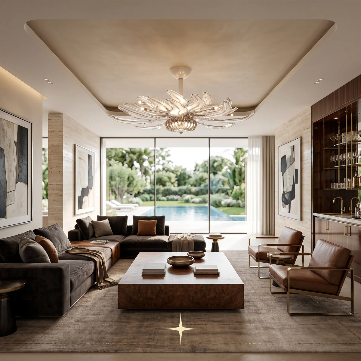 Lavish Grace Chandelier featuring a wide radial display of clear crystal glass petal arms
