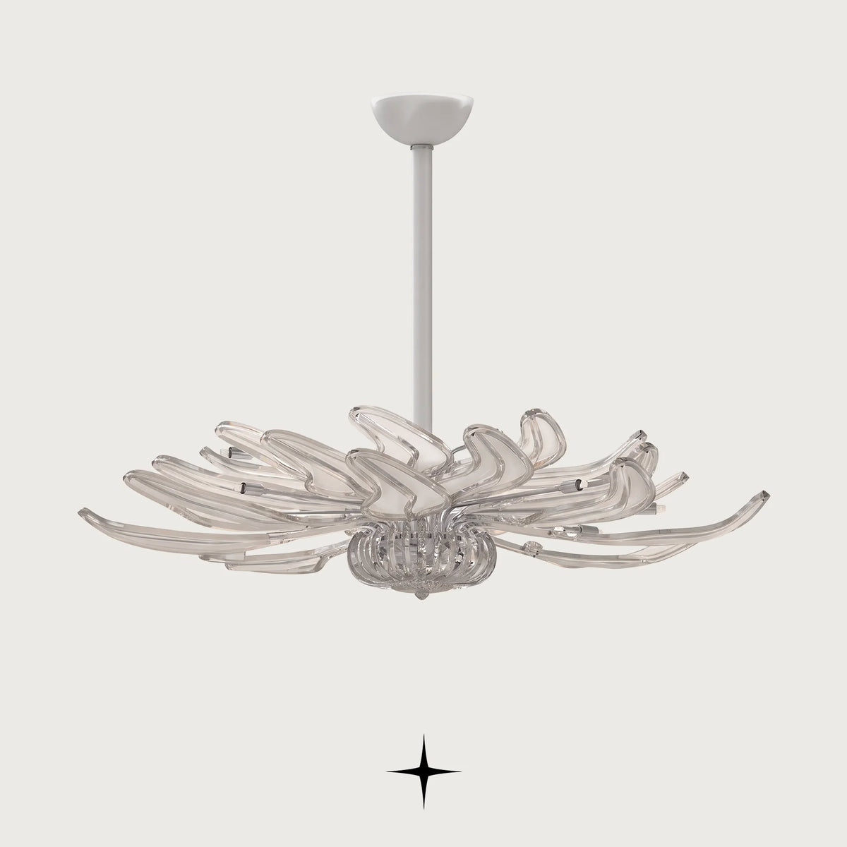 Lavish Grace Chandelier featuring a wide radial display of clear crystal glass petal arms
