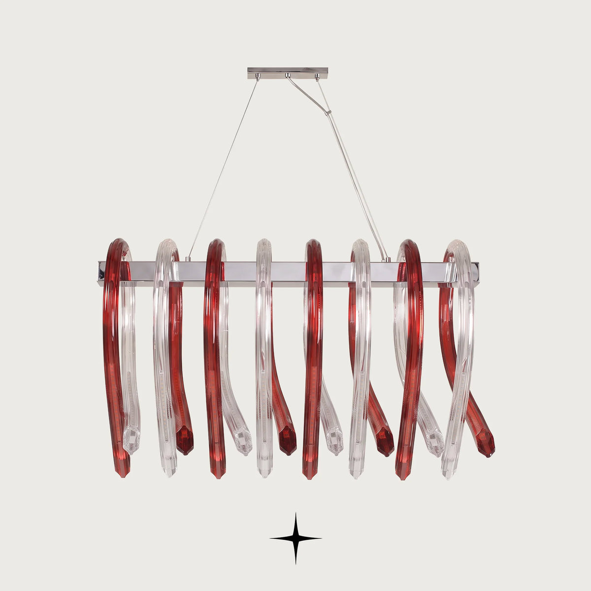 Lavish Linear Twist chandelier featuring post-modern twisted design and striking color accents
