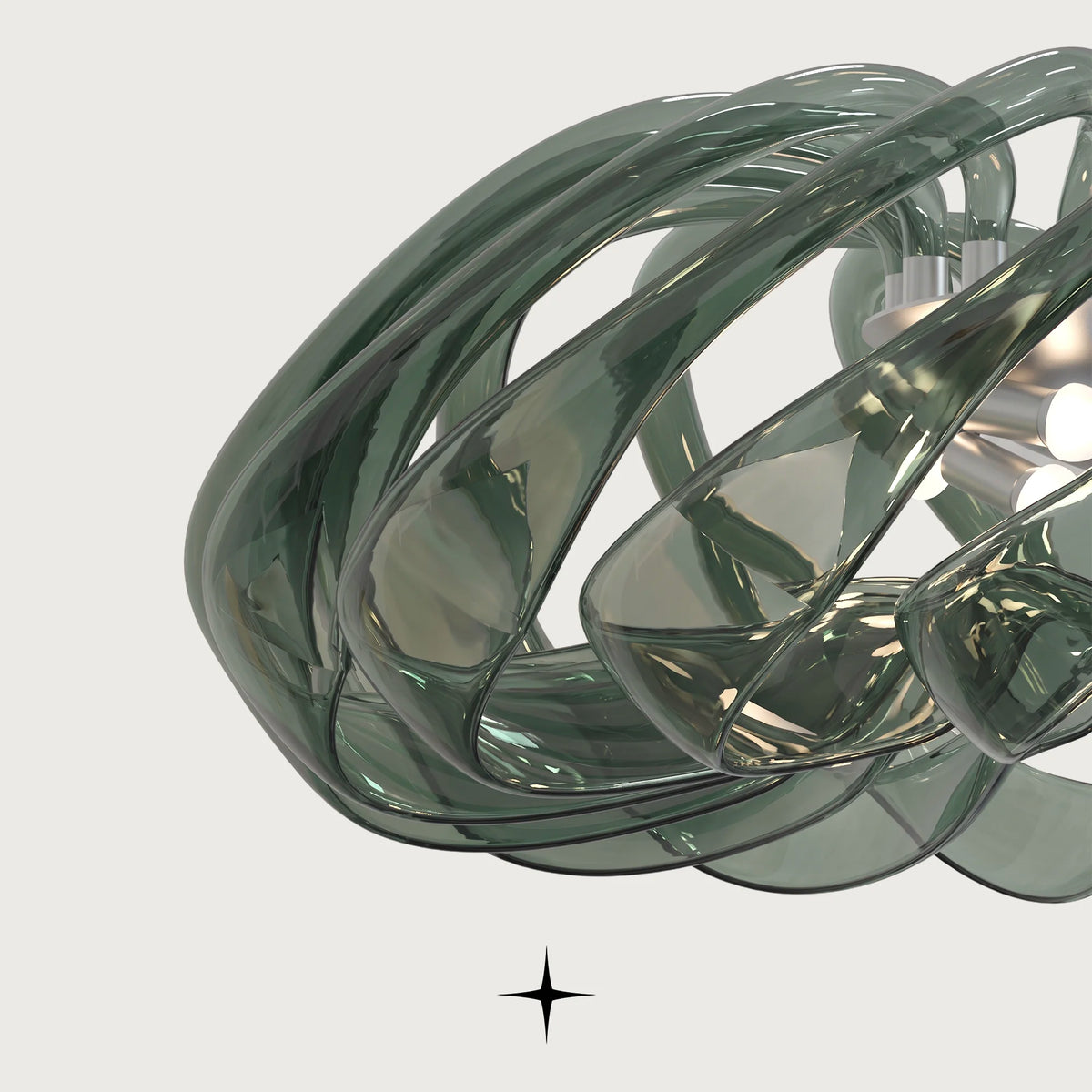Lavish Lucy Chandelier featuring chic curved crystal elements in smoke green and cream hues
