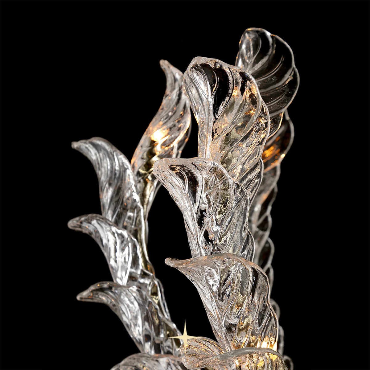 Close-up detail of handcrafted Murano style glass leaves on Lavish Madam chandelier