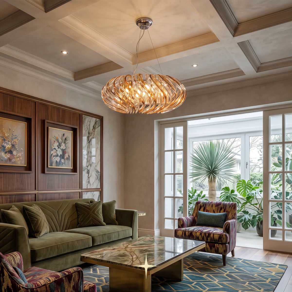 Lavish Mercury Chandelier featuring shimmering crystal accents and a refined round silhouette in a three-piece set
