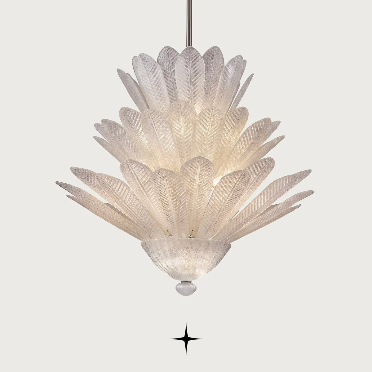 Lavish Mythic Chandelier featuring three overlapping levels of corolla-shaped glass petals in a luxury design
