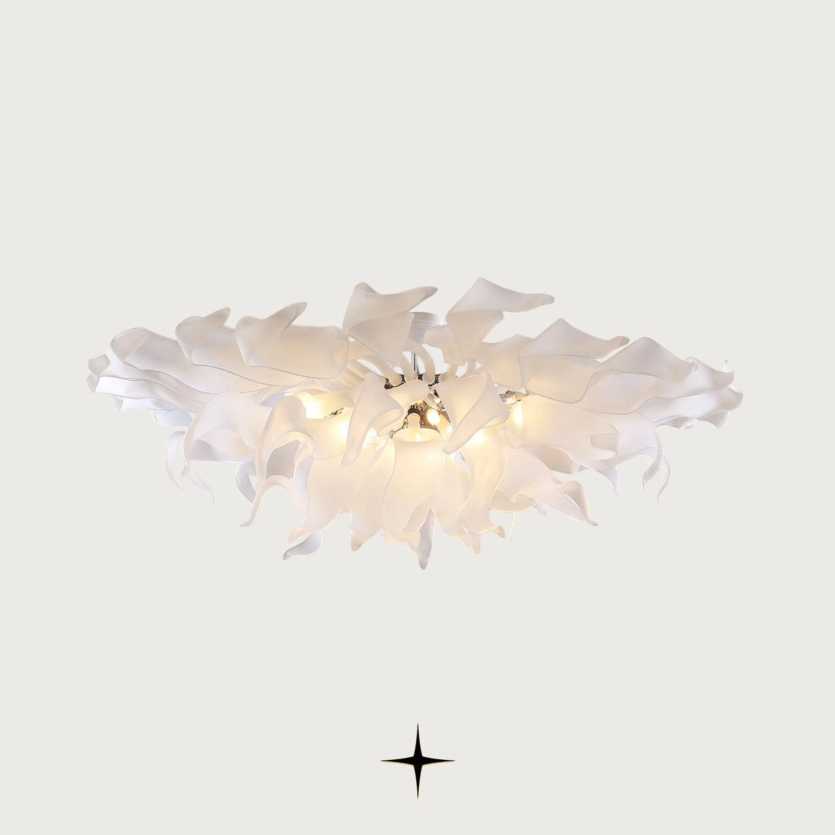 Lavish Pearl Chandelier featuring a symphony of dancing crystals in white and silver across three sizes
