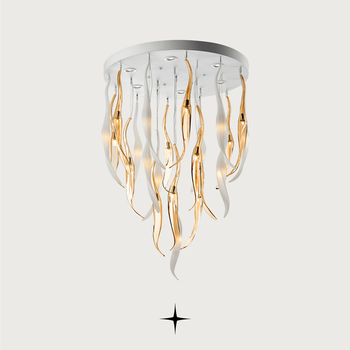 Lavish Shine Chandelier featuring dripping golden crystals and captivating light reflections.

