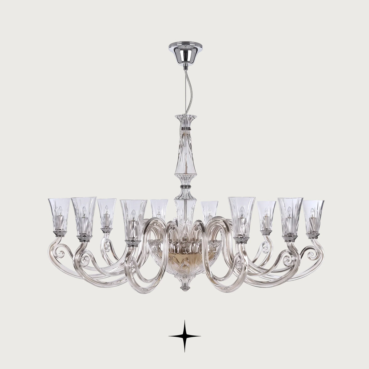 Lavish Sophia Chandelier featuring chic elongated crystal arms in a clear luxury design across five sizes
