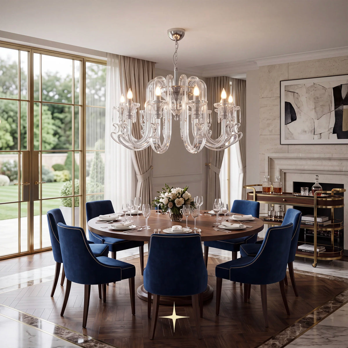 Lavish Twilight Chandelier featuring 12 candle-style lights set on clear Bohemian crystal arms
