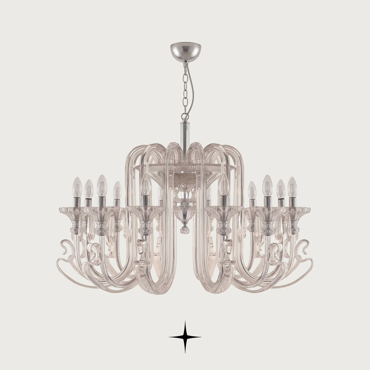 Lavish Twilight Chandelier featuring 12 candle-style lights set on clear Bohemian crystal arms
