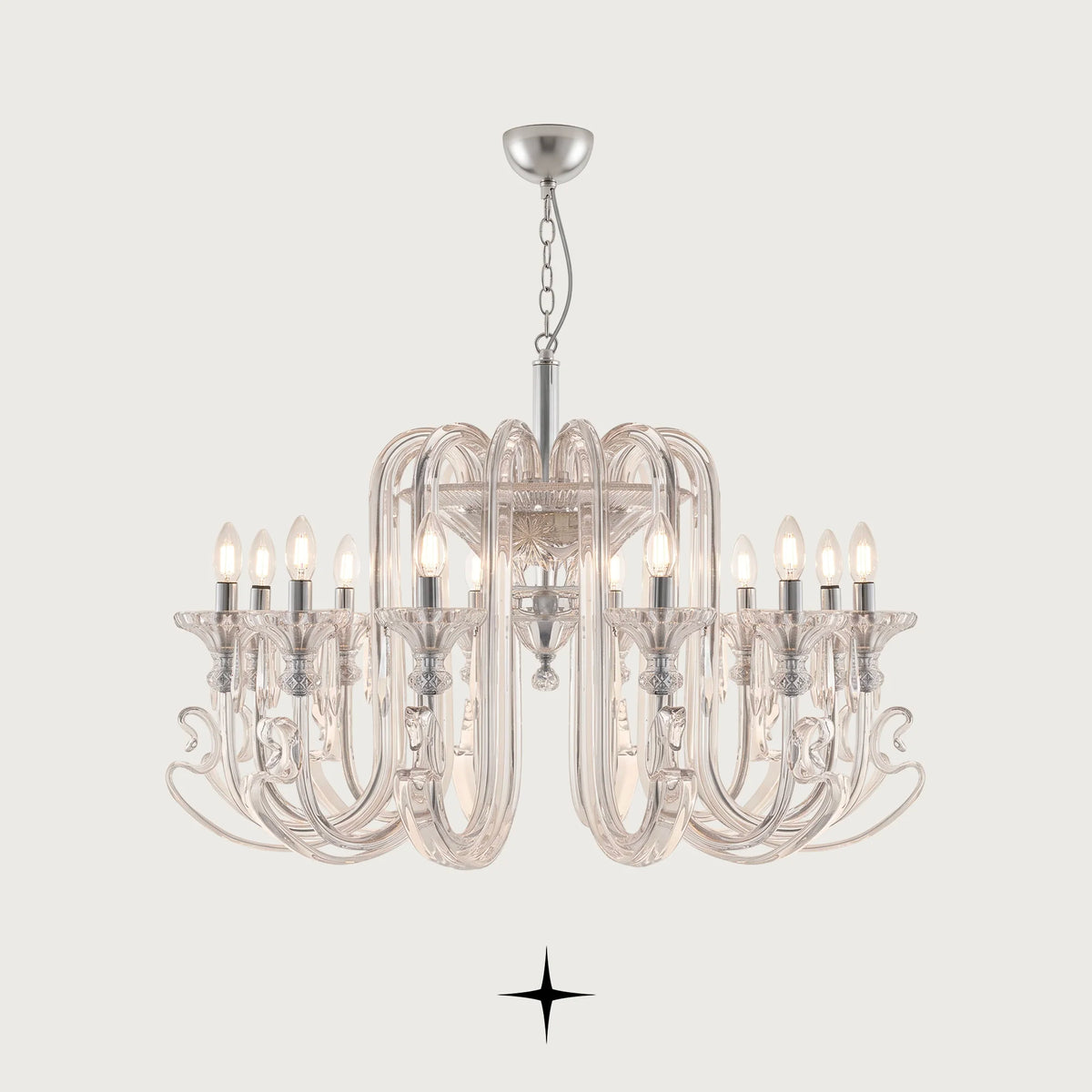 Lavish Twilight Chandelier featuring 12 candle-style lights set on clear Bohemian crystal arms
