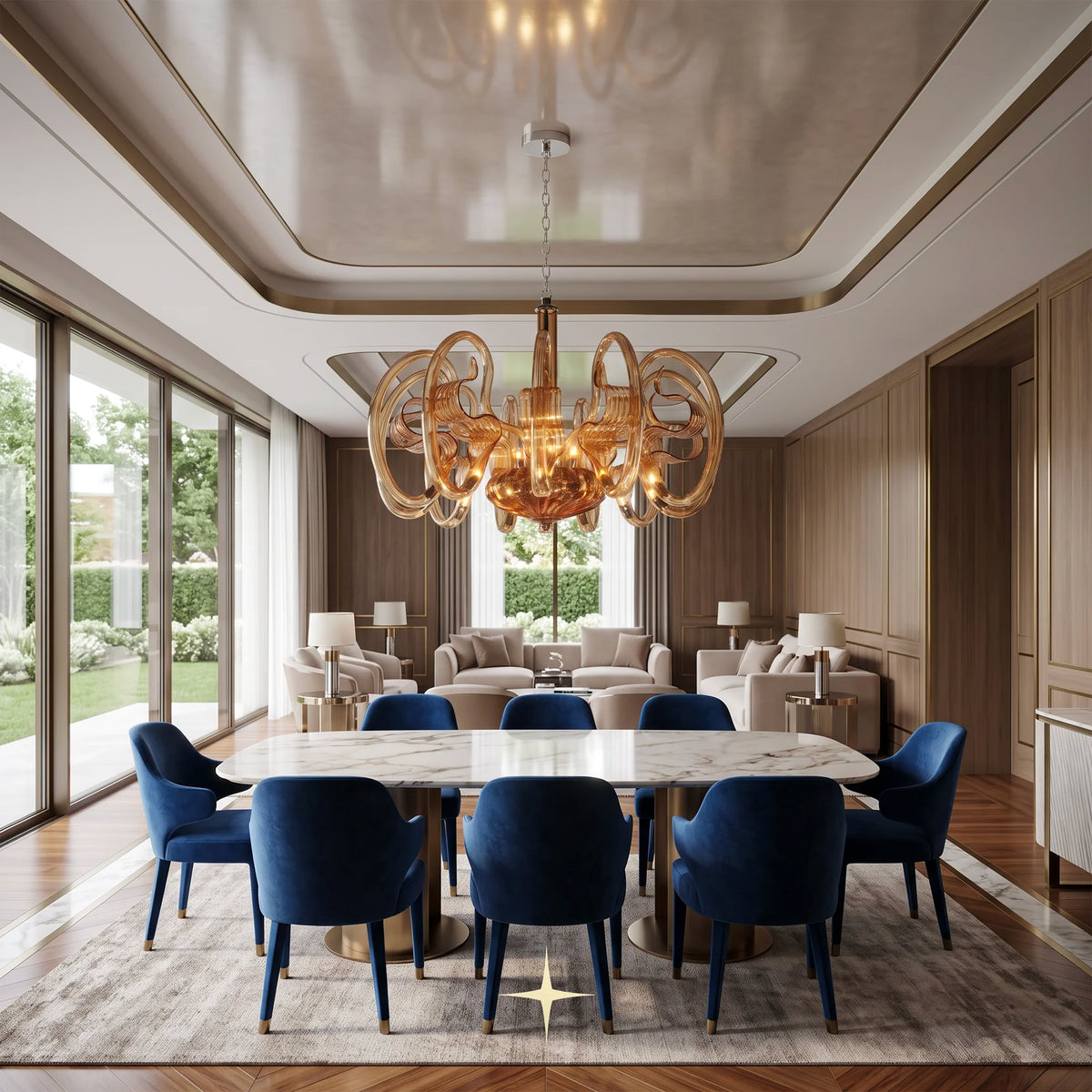 Lillian Chandelier featuring chic crystal elements in a warm honey hue and timeless design
