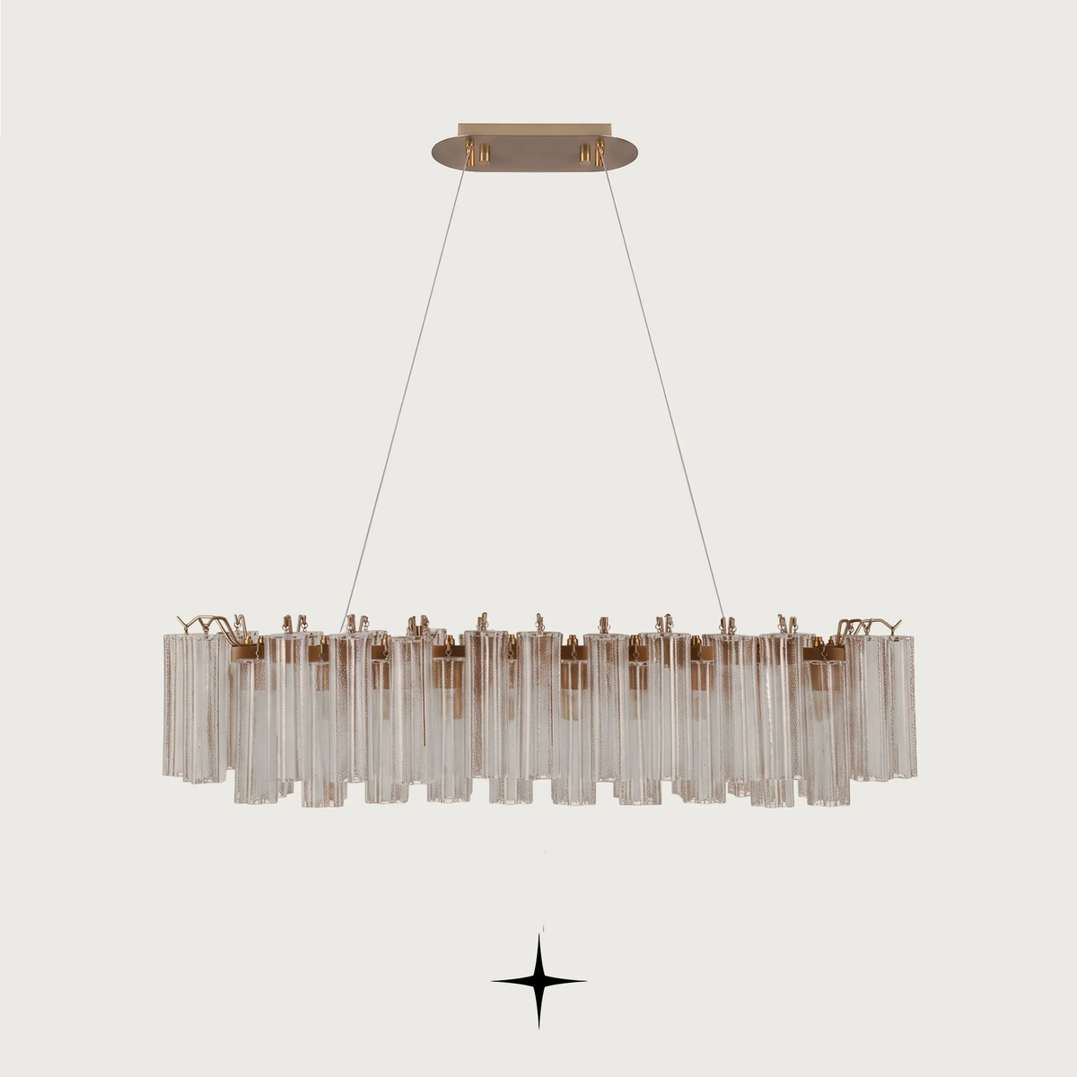 Linear Astra Ribbed Glass Tube Chandelier featuring fluted glass tubes and a premium brass alloy frame.
