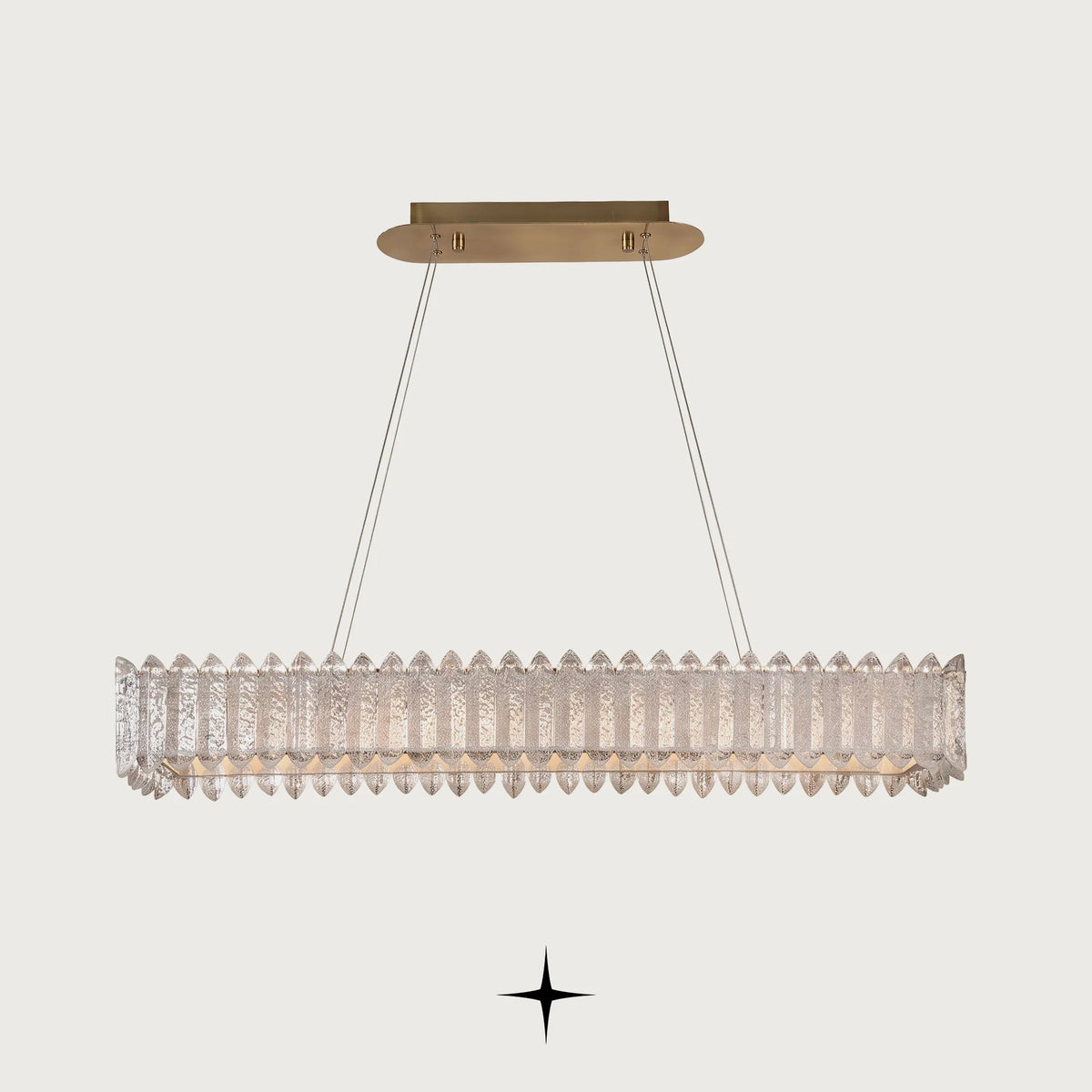  Linear Calgary chandelier with handcrafted Murano glass elements and gold frame on black background