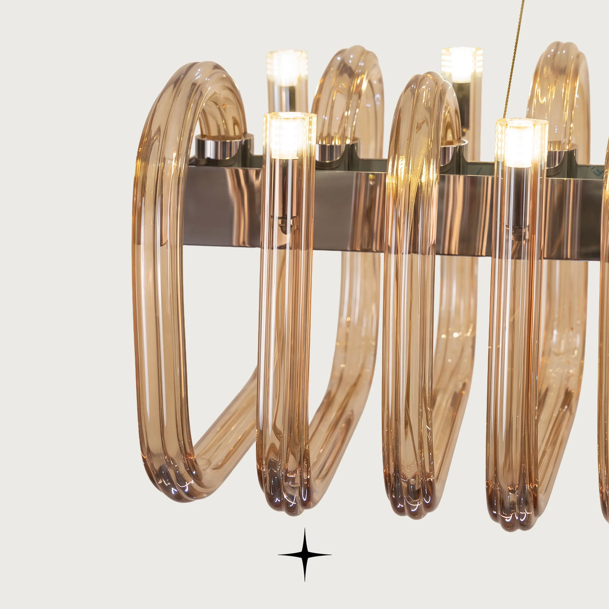 Linear Fantasia chandelier featuring geometric arms fashioned from luxurious Bohemian crystal
