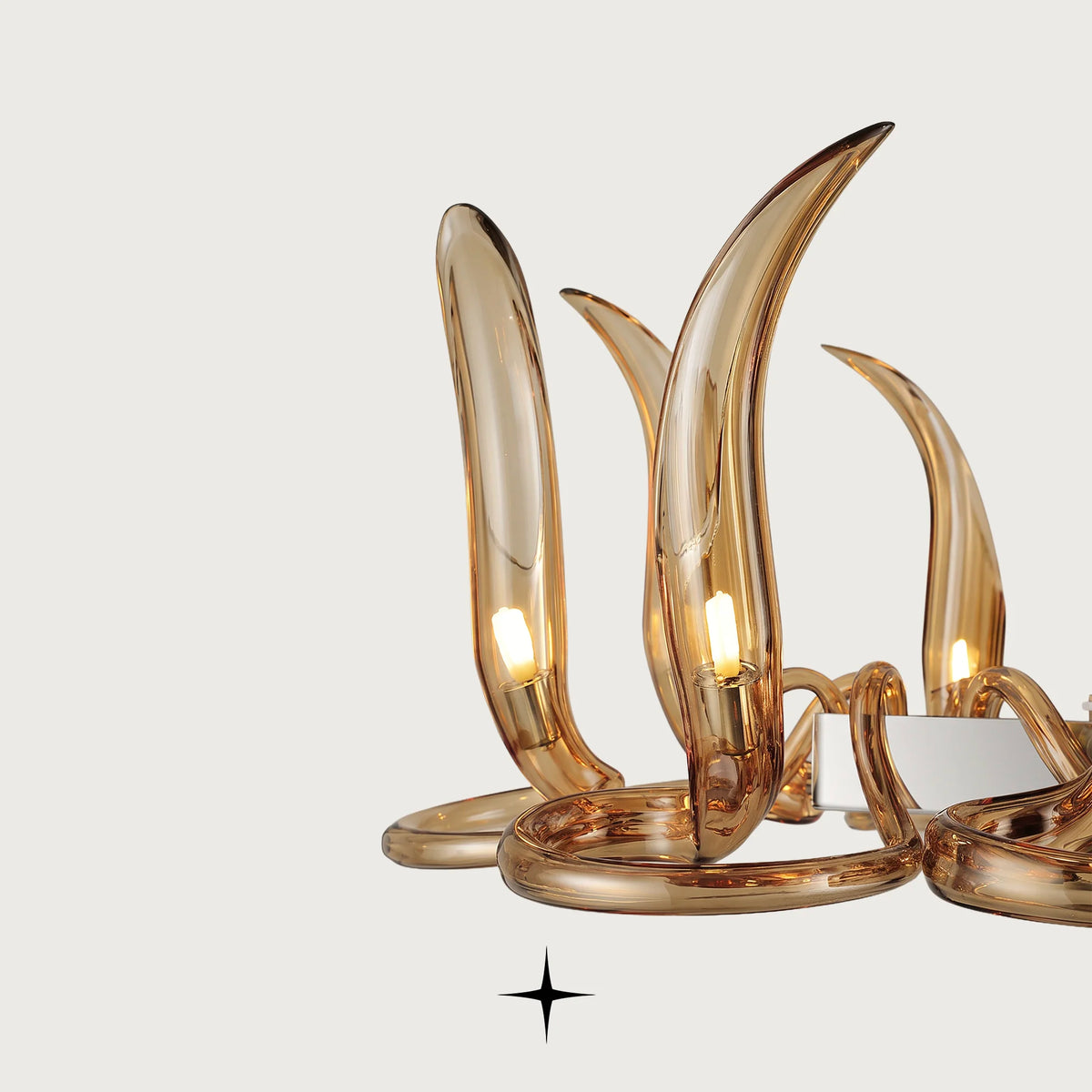 Linear Lumina chandelier featuring fiery crystal flames and vibrant orange hue in a sleek linear design
