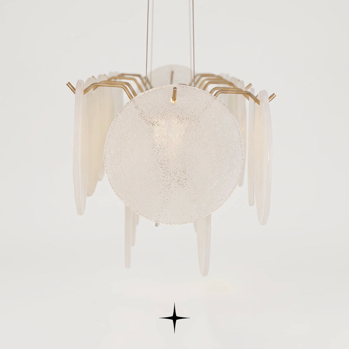 Side view angle of Linear Lunaria linear pendant showing layered frosted glass diffusers